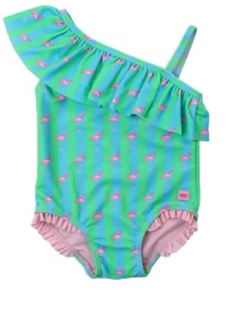 Neon One Shoulder One Piece Swimsuit for Girls by RuffleButts. Size 7 - Picture 2 of 9